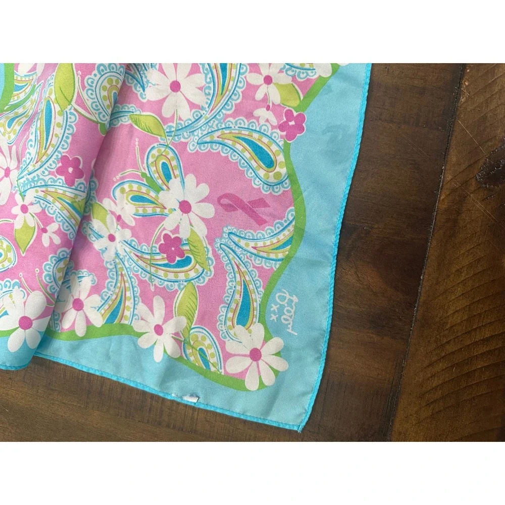 Lilly Pulitzer Pink Blue Paisley Floral Scarf Breast Cancer Awareness‎ Oblong